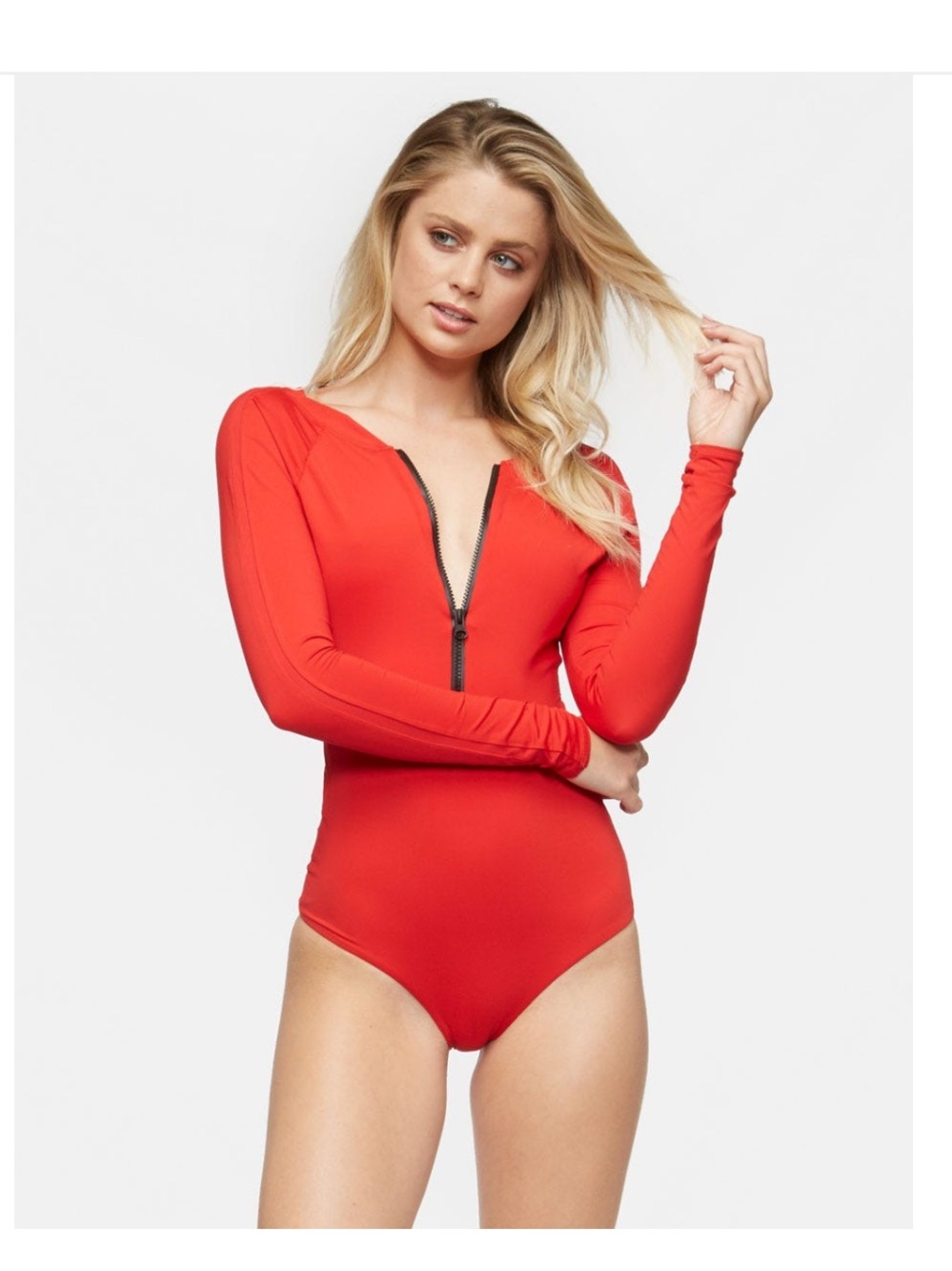 Tavik Red Long-Sleeve Zip Front bathing suit
